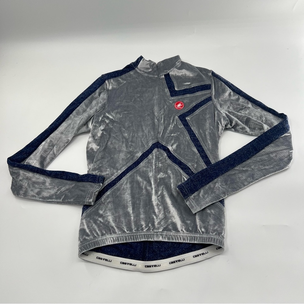 Castelli Men’s Silver and Navy Blue Men’s Cycling Active Top Long Sleeve Jersey